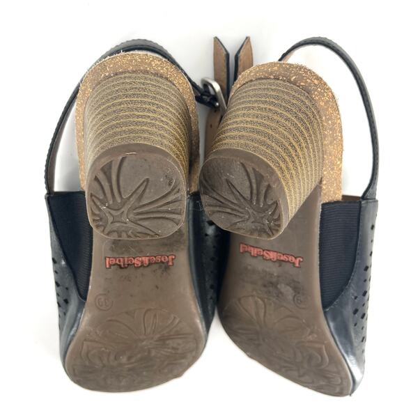 Josef Seibel Black Perforated Leather Slingback Open Toe Heeled Sandals US 8.5 - Picture 9 of 10